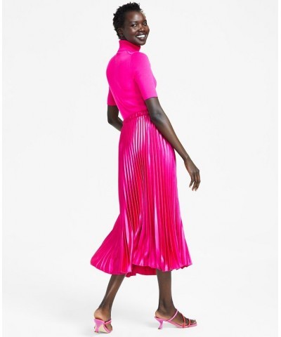 Women's Pleated Pull-On Midi Skirt Pink $32.56 Skirts