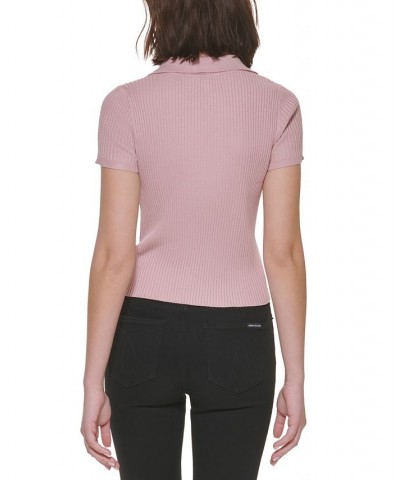 Petite Ribbed Polo Shirt Pink $20.85 Tops