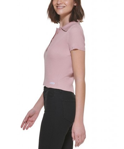 Petite Ribbed Polo Shirt Pink $20.85 Tops