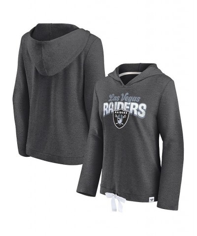 Women's Branded Heather Charcoal Las Vegas Raiders First Team Flowy Cropped Pullover Hoodie Black $31.50 Sweatshirts