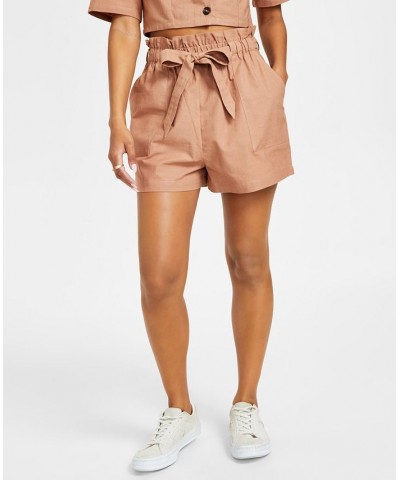 Women's Pull-On Cotton Paperbag Shorts Brown $12.77 Shorts