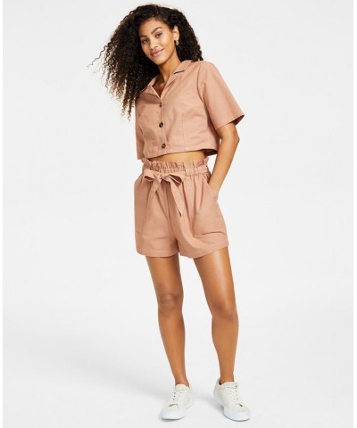 Women's Pull-On Cotton Paperbag Shorts Brown $12.77 Shorts