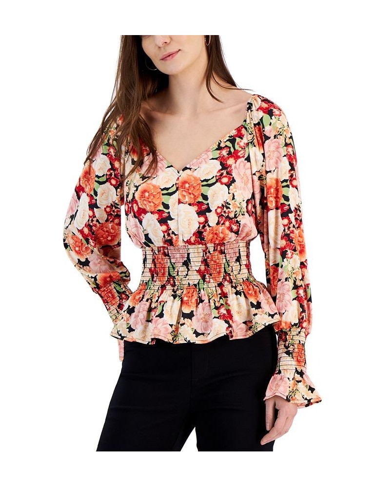 Women's V-Neck Smocked Blouse Pink $25.06 Tops