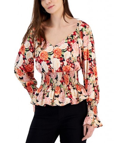 Women's V-Neck Smocked Blouse Pink $25.06 Tops