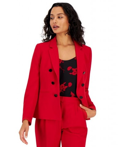 Women's Textured Crepe Faux Double-Breasted Jacket Morello Cherry $38.23 Jackets