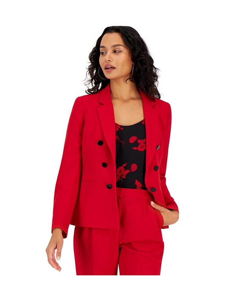 Women's Textured Crepe Faux Double-Breasted Jacket Morello Cherry $38.23 Jackets