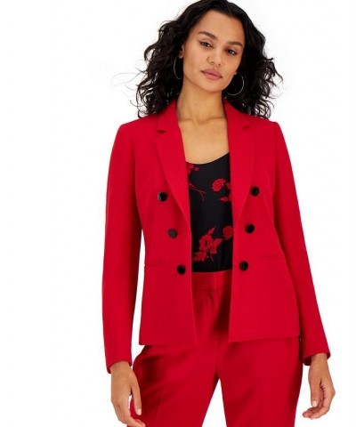 Women's Textured Crepe Faux Double-Breasted Jacket Morello Cherry $38.23 Jackets