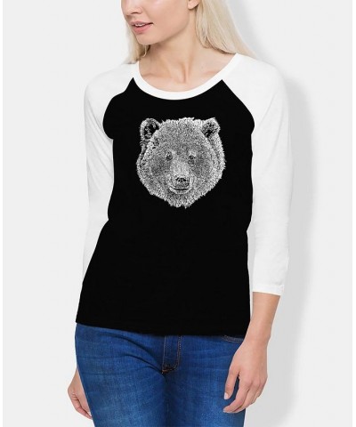 Women's Raglan Word Art Bear Face T-shirt Black, White $23.75 Tops