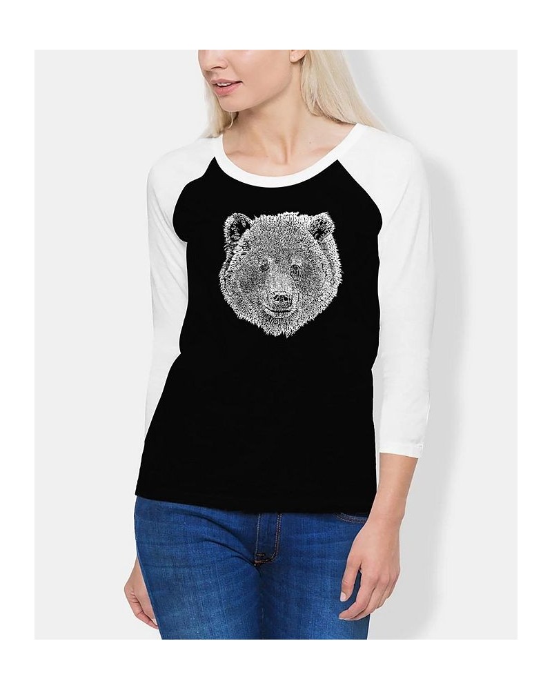 Women's Raglan Word Art Bear Face T-shirt Black, White $23.75 Tops