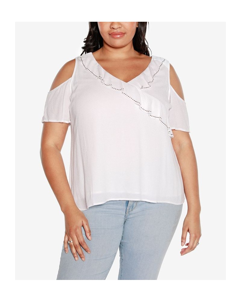 Black Label Plus Size Cold Shoulder Ruffle Top White $28.05 Tops