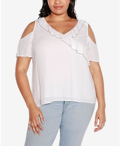 Black Label Plus Size Cold Shoulder Ruffle Top White $28.05 Tops