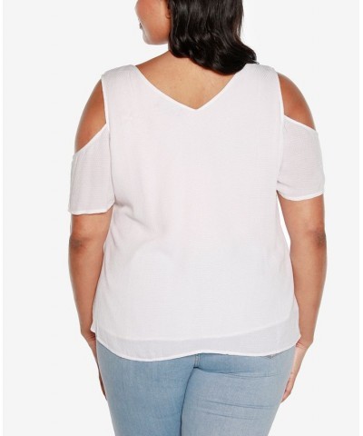 Black Label Plus Size Cold Shoulder Ruffle Top White $28.05 Tops