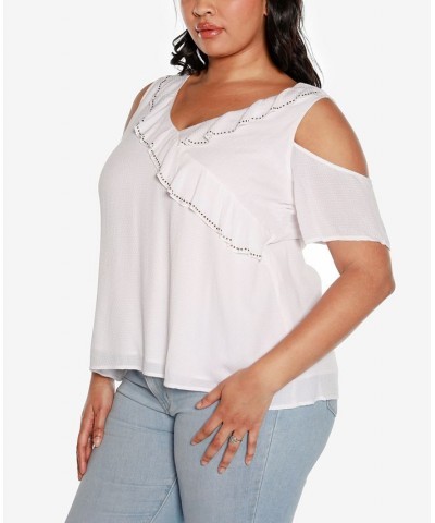 Black Label Plus Size Cold Shoulder Ruffle Top White $28.05 Tops