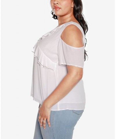 Black Label Plus Size Cold Shoulder Ruffle Top White $28.05 Tops