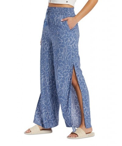 Juniors' Side Slit Tropical Rhythm Pants Mood Indigo Always Wild Big $17.81 Pants