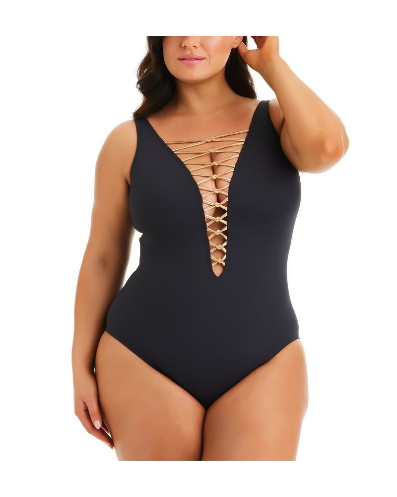 Plus Size Kore Lace-Up One-Piece Swimsuit Black $48.65 Swimsuits