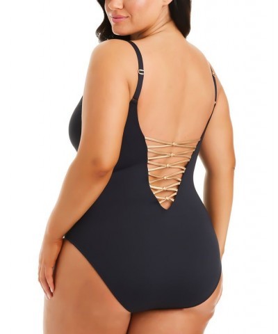 Plus Size Kore Lace-Up One-Piece Swimsuit Black $48.65 Swimsuits