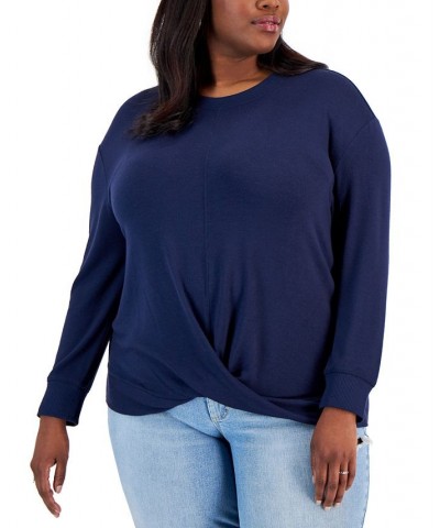 Plus Size Twisted Snit Top Blue $14.85 Tops