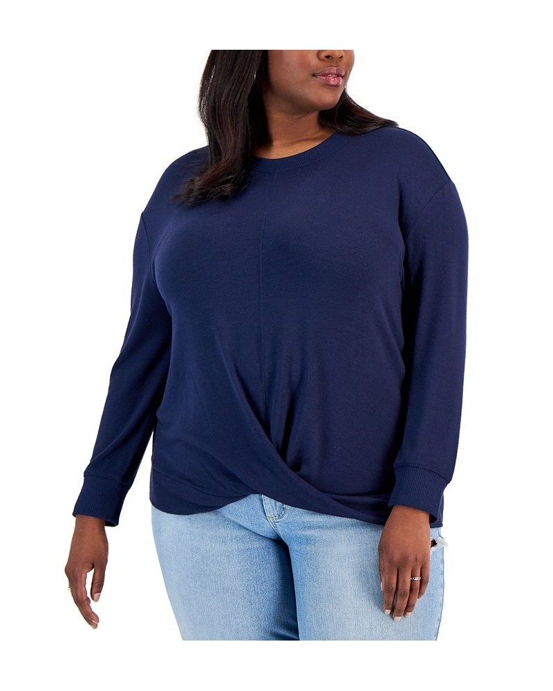 Plus Size Twisted Snit Top Blue $14.85 Tops