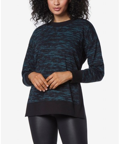 Women's Printed Tunic Length Pullover Top with Side Vents Blue $23.13 Tops