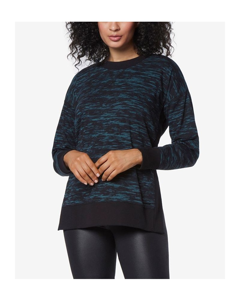 Women's Printed Tunic Length Pullover Top with Side Vents Blue $23.13 Tops