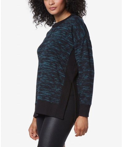 Women's Printed Tunic Length Pullover Top with Side Vents Blue $23.13 Tops