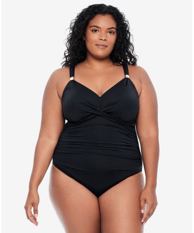 Plus Size Surplice One-Piece Swimsuit Black $82.50 Swimsuits