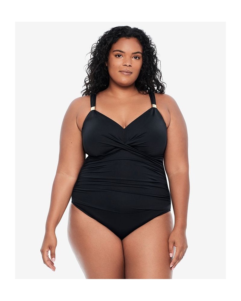 Plus Size Surplice One-Piece Swimsuit Black $82.50 Swimsuits