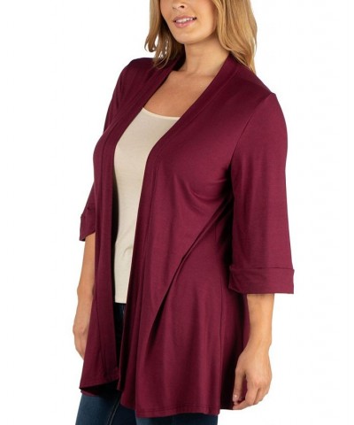 Open Front Elbow Length Sleeve Plus Size Cardigan Red $37.95 Sweaters