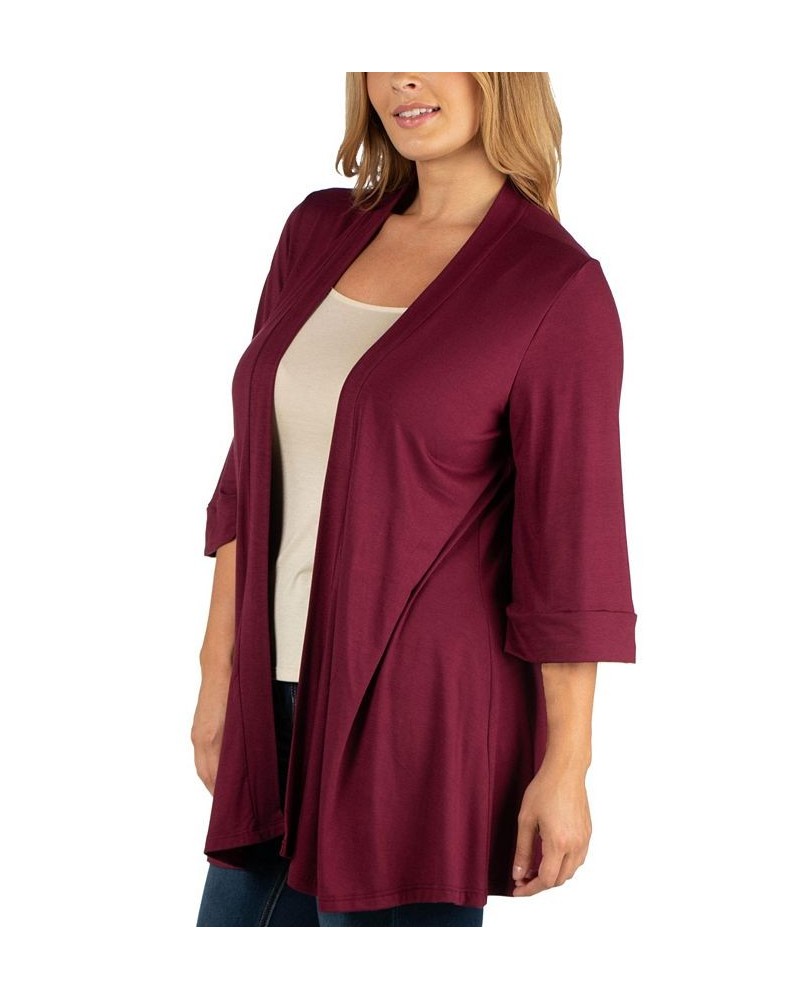 Open Front Elbow Length Sleeve Plus Size Cardigan Red $37.95 Sweaters