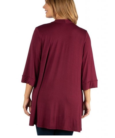 Open Front Elbow Length Sleeve Plus Size Cardigan Red $37.95 Sweaters