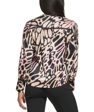 Women's Butterfly-Print Lace-Trim Blouse Butterfly $115.90 Tops