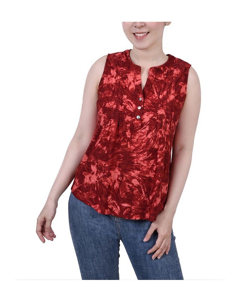 Petite Sleeveless Jacquard Y-neck Top Wine Tie Dye $13.33 Tops