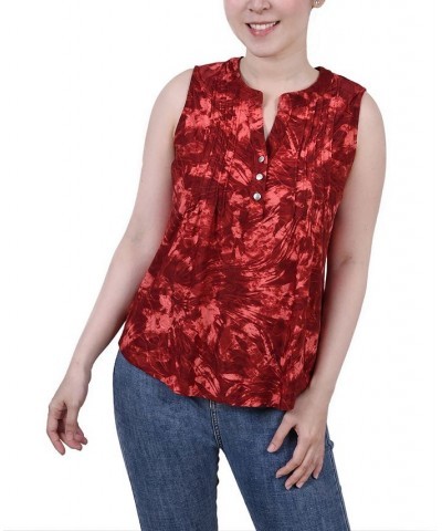 Petite Sleeveless Jacquard Y-neck Top Wine Tie Dye $13.33 Tops