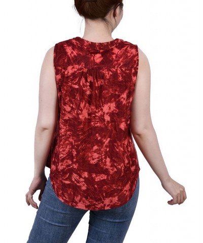 Petite Sleeveless Jacquard Y-neck Top Wine Tie Dye $13.33 Tops