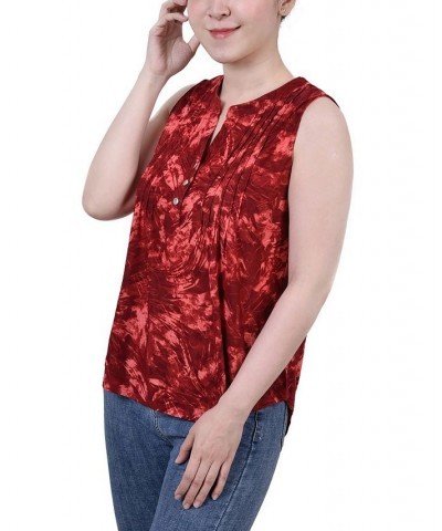 Petite Sleeveless Jacquard Y-neck Top Wine Tie Dye $13.33 Tops