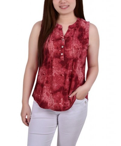 Petite Sleeveless Jacquard Y-neck Top Wine Tie Dye $13.33 Tops