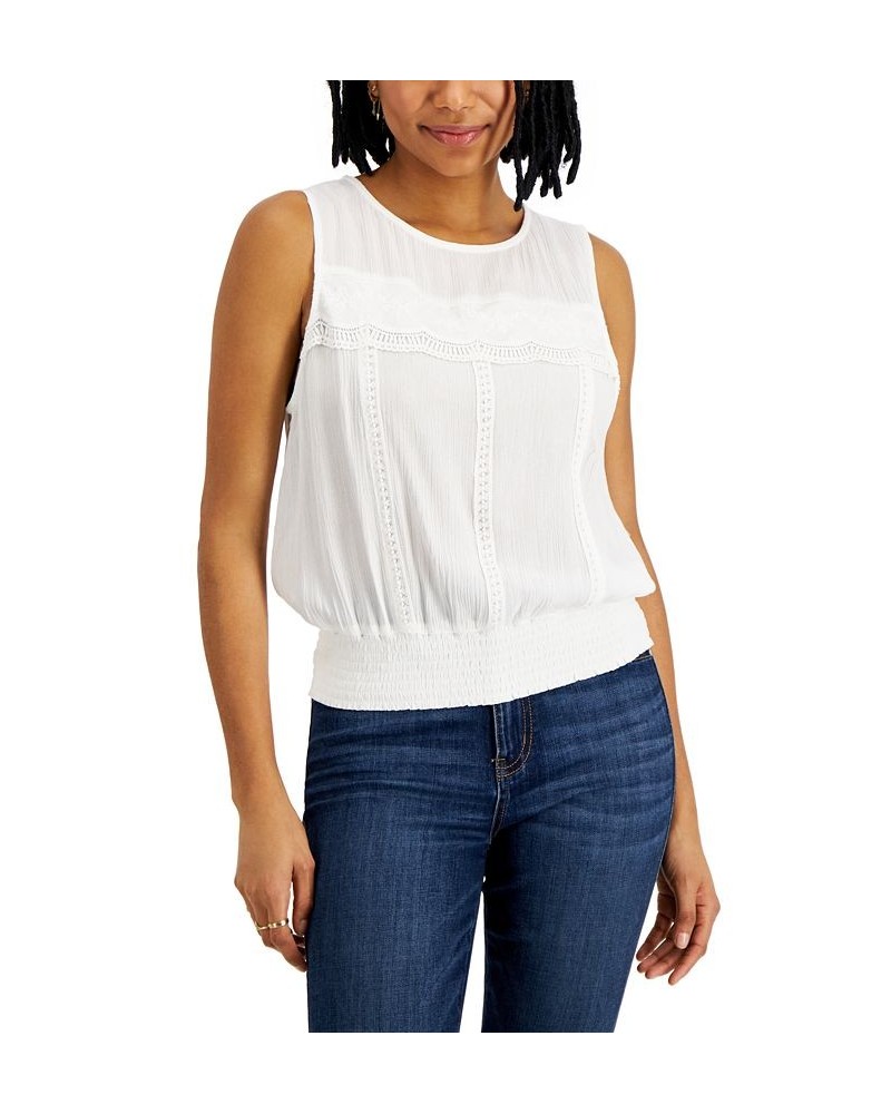 Juniors' Smocked-Waist Lace-Trim Tank Top White $14.25 Tops