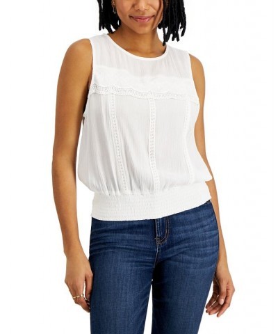 Juniors' Smocked-Waist Lace-Trim Tank Top White $14.25 Tops