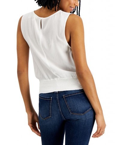 Juniors' Smocked-Waist Lace-Trim Tank Top White $14.25 Tops