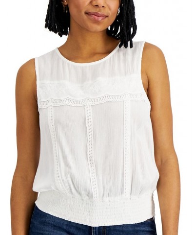 Juniors' Smocked-Waist Lace-Trim Tank Top White $14.25 Tops