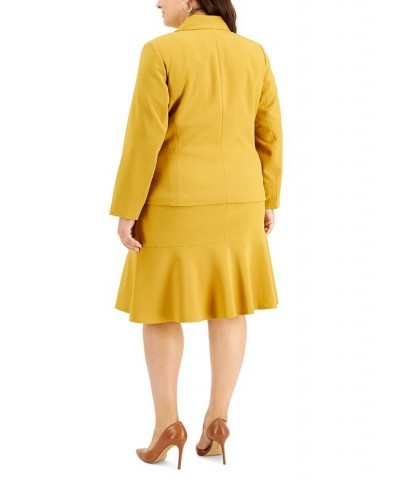 Plus Size Crepe Three-Button Flounce-Skirt Suit Pink $57.80 Suits