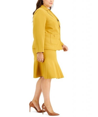 Plus Size Crepe Three-Button Flounce-Skirt Suit Pink $57.80 Suits