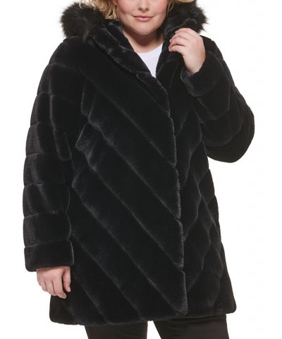 Women's Plus Size Hooded Faux-Fur Coat Black $118.80 Coats