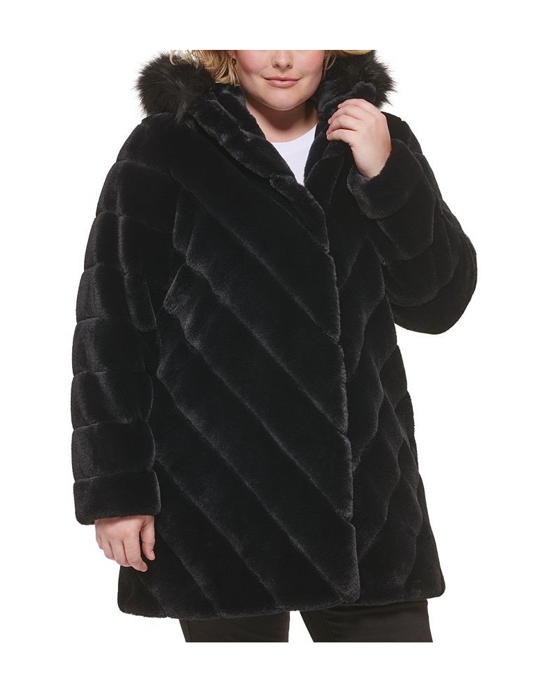 Women's Plus Size Hooded Faux-Fur Coat Black $118.80 Coats