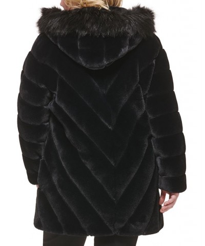 Women's Plus Size Hooded Faux-Fur Coat Black $118.80 Coats