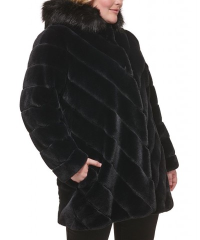 Women's Plus Size Hooded Faux-Fur Coat Black $118.80 Coats