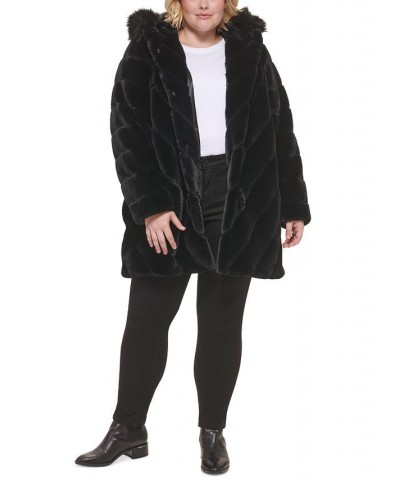 Women's Plus Size Hooded Faux-Fur Coat Black $118.80 Coats