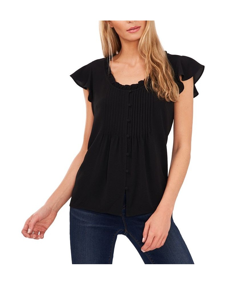 Women's Pintuck Flutter-Sleeve Blouse Black $33.97 Tops