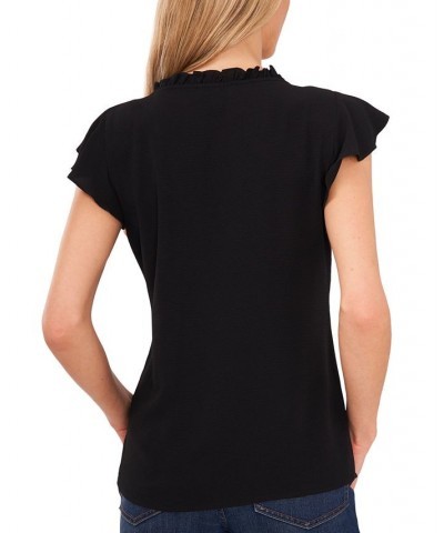 Women's Pintuck Flutter-Sleeve Blouse Black $33.97 Tops